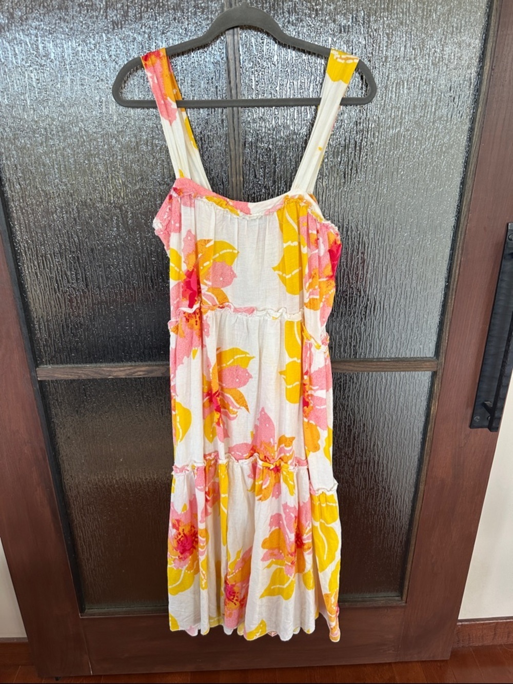 Free People Dress Moonshine Linen Blend White Pastel Floral Midi Tiered  Small - Picture 3 of 8